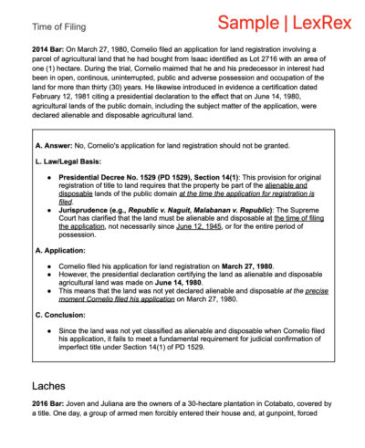 Sample land titles bar q and a